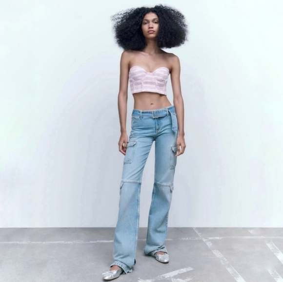 Zara Womens Textured Corset Pink Purple Tweed Top Size M - Picture 1 of 16